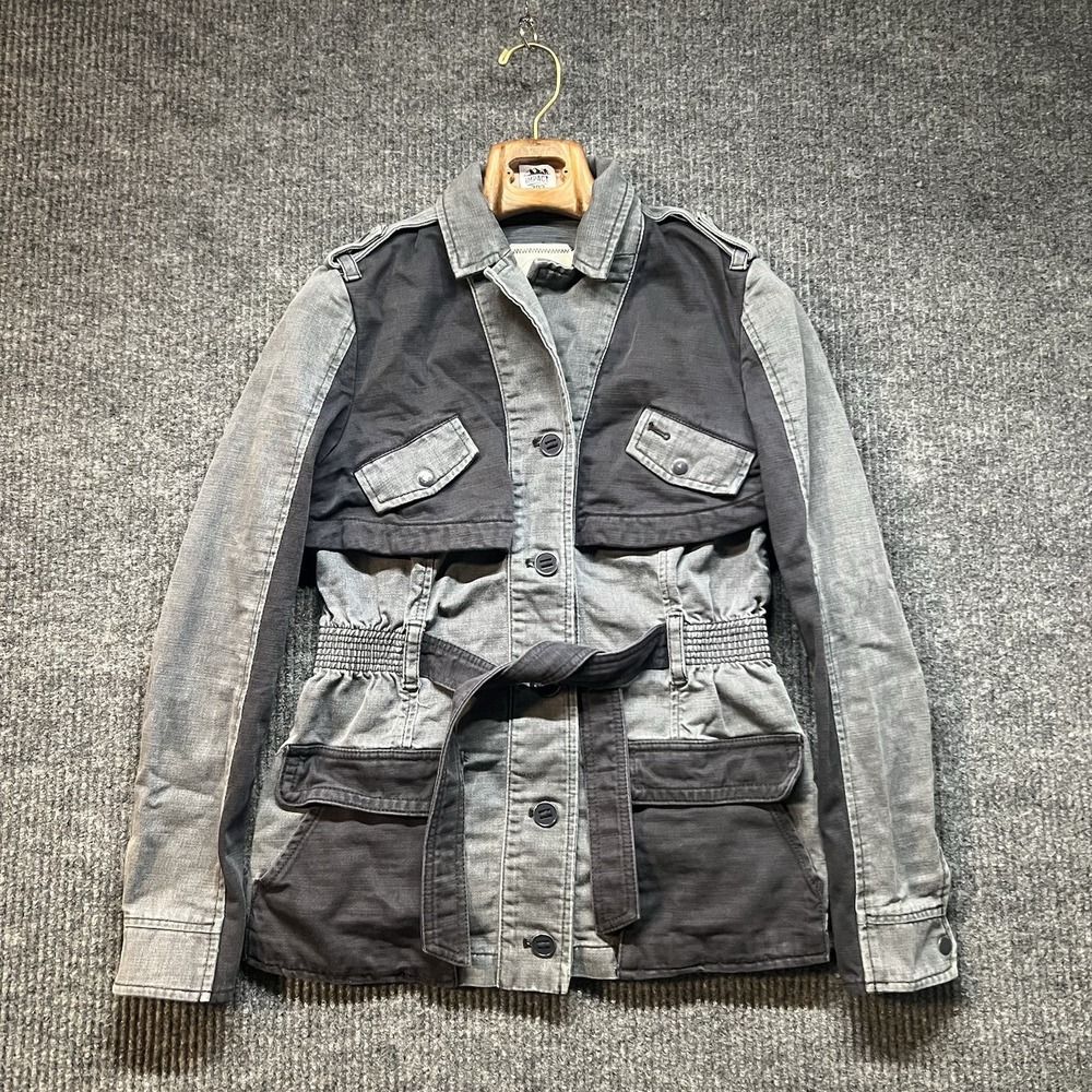 Anthropologie Hei Hei Women's Ruffle Back Utility Jacket‎ Gray  Size XS Buttons